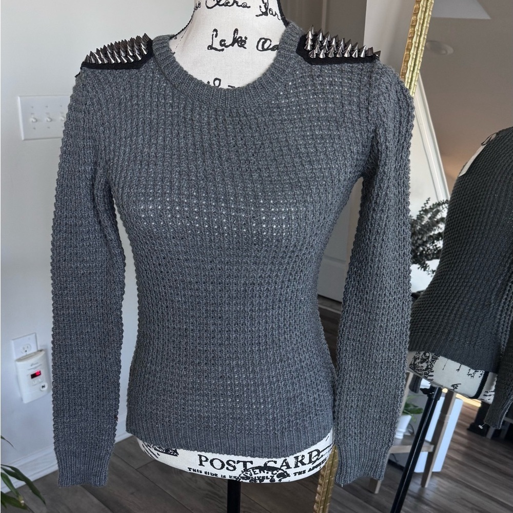 Love By Design Gray Sweater with Studded Shoulders